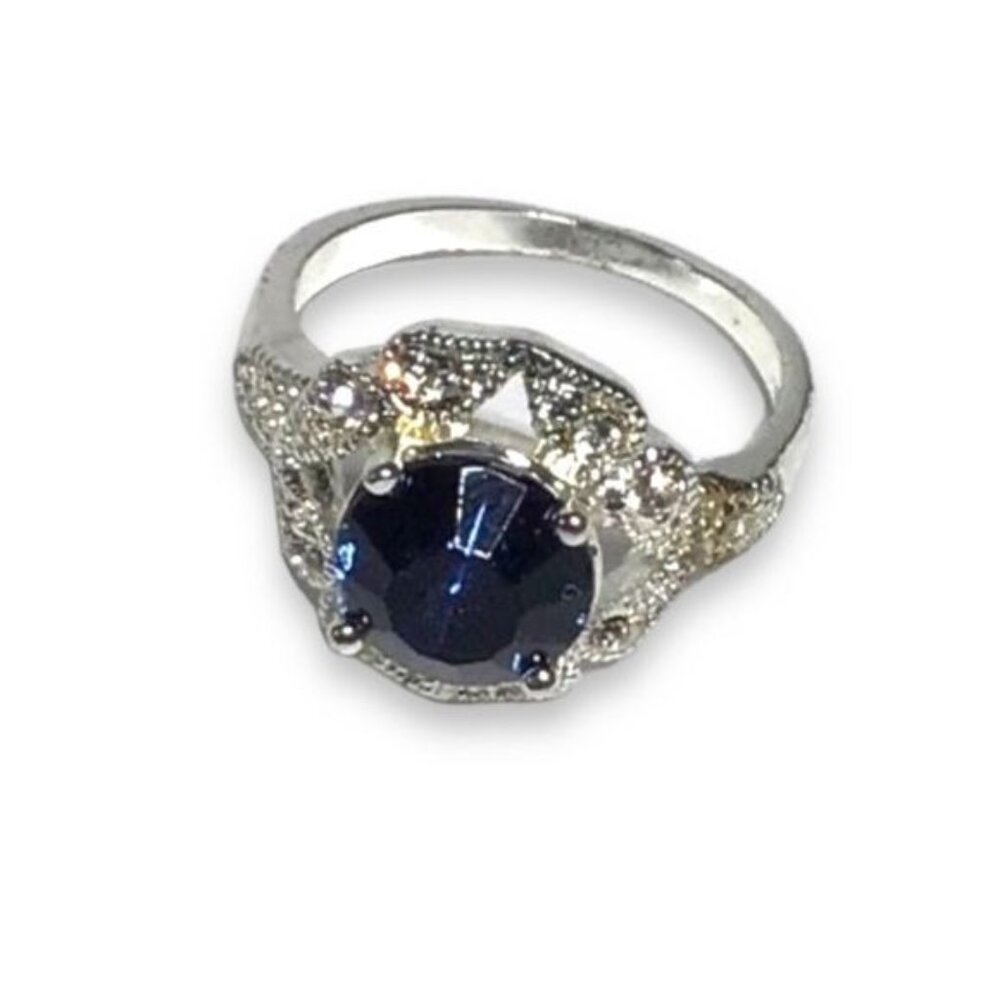 Avon Vintage Royal Blue CZ Crystal Statement Ring Retro Costume Jewelry 10 (NIB)